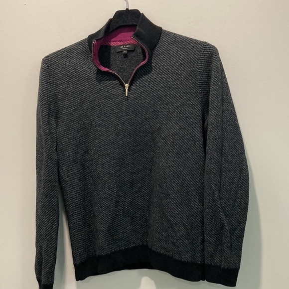 Ted Baker London Grey Wool Zip V neck Sweater Small Medium Fit 3 - Picture 4 of 16
